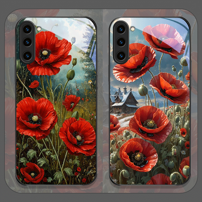 Samsung Galaxy S24 - Casing Ponsel Kaca Temper Berpola Bunga
